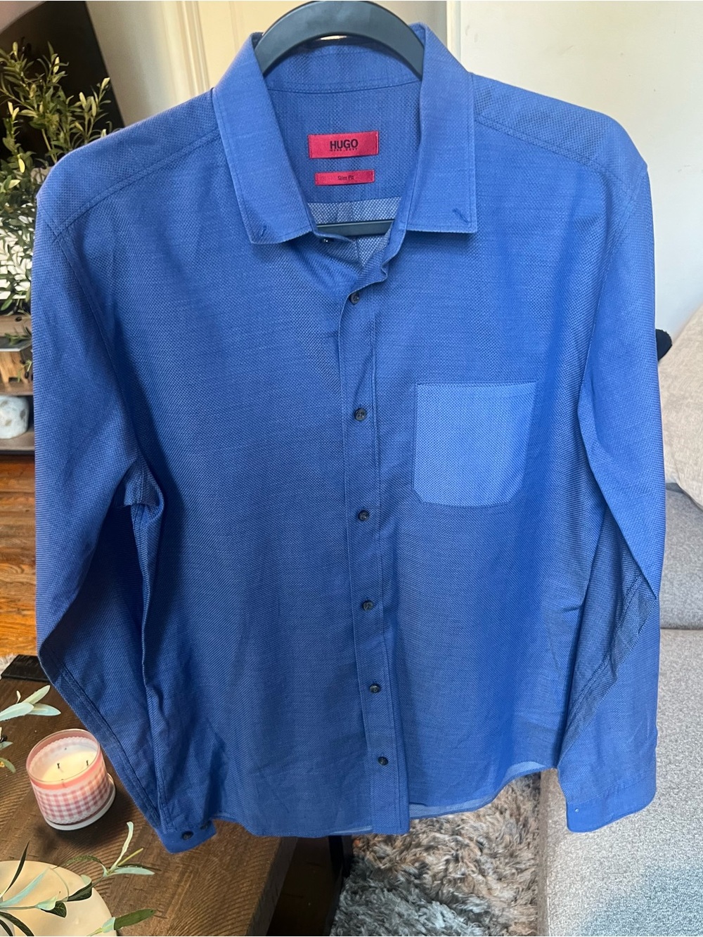 HUGO Men's Bright Blue Long-Sleeve Dress Shirt